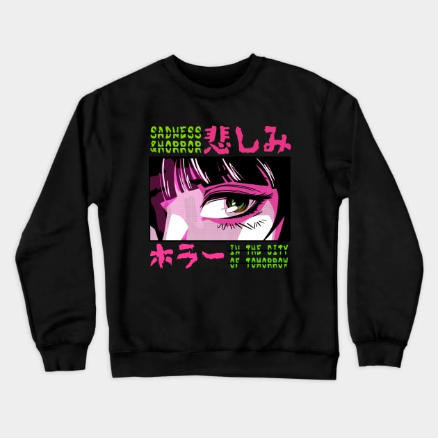 Japanese Sad Girl Anime Vaporwave Art Style Crewneck Sweatshirt by Visual Vibes